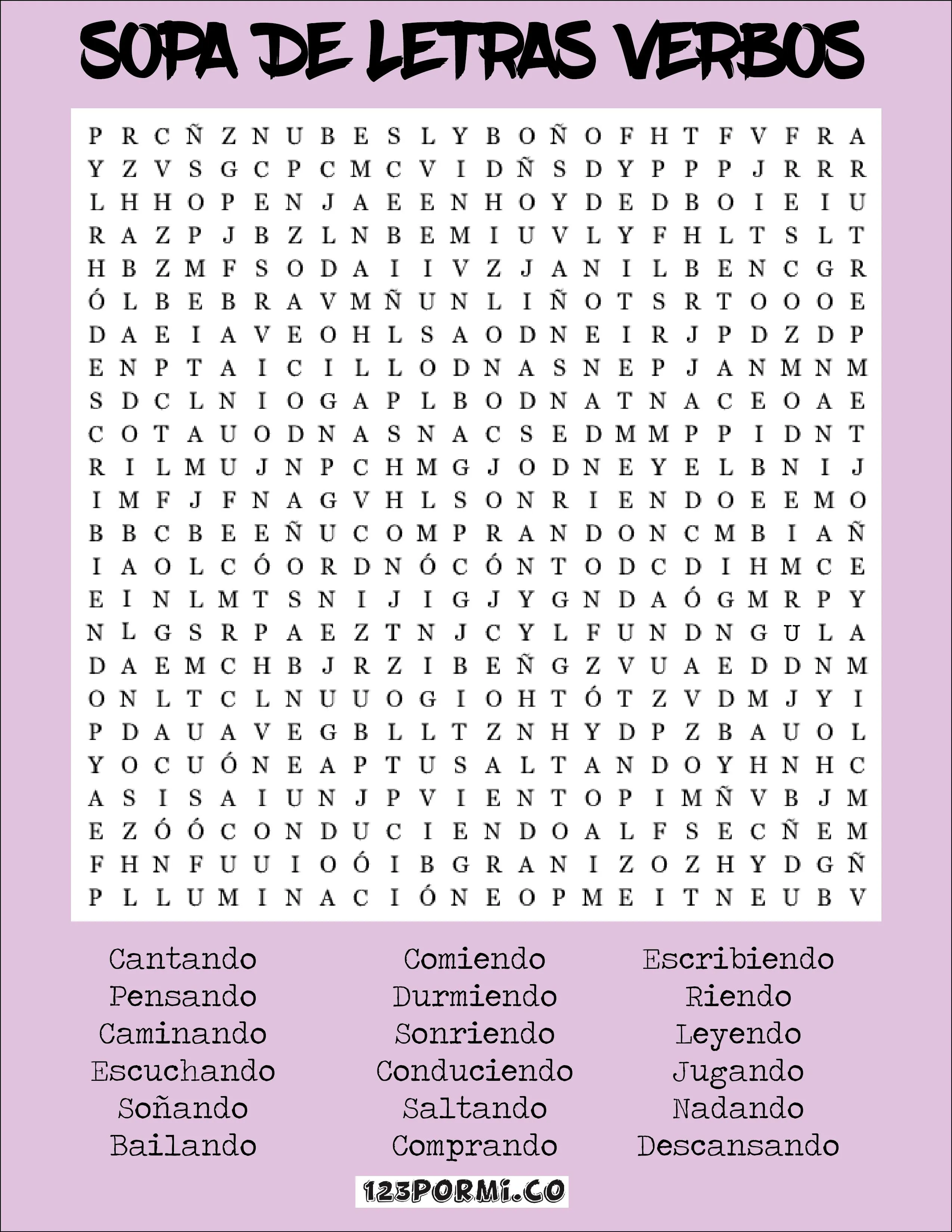 Sopa de letras verbos – 123 por mi