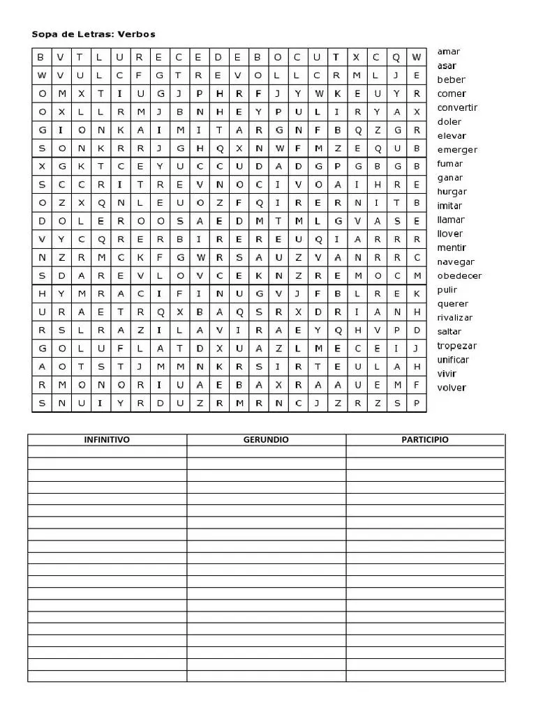Sopa de Letras Verbos 8vo | PDF