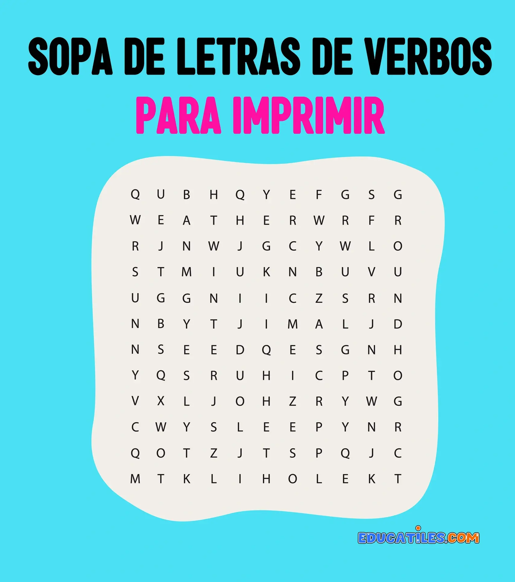 Sopa de letras de verbos para imprimir - Cuentos cortos, Recursos de  Educación, Salud infantil, Nutrición pediátrica y Diversión para niños