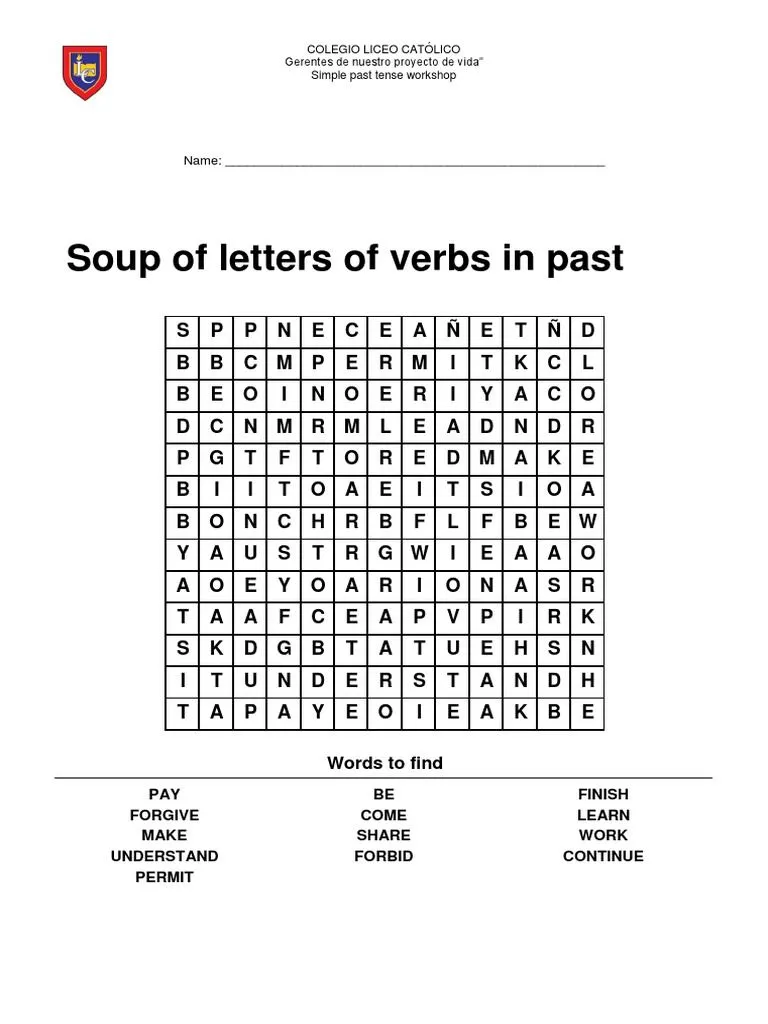 Sopa de Letras de Verbos Regulares e Irregulares 6to | PDF