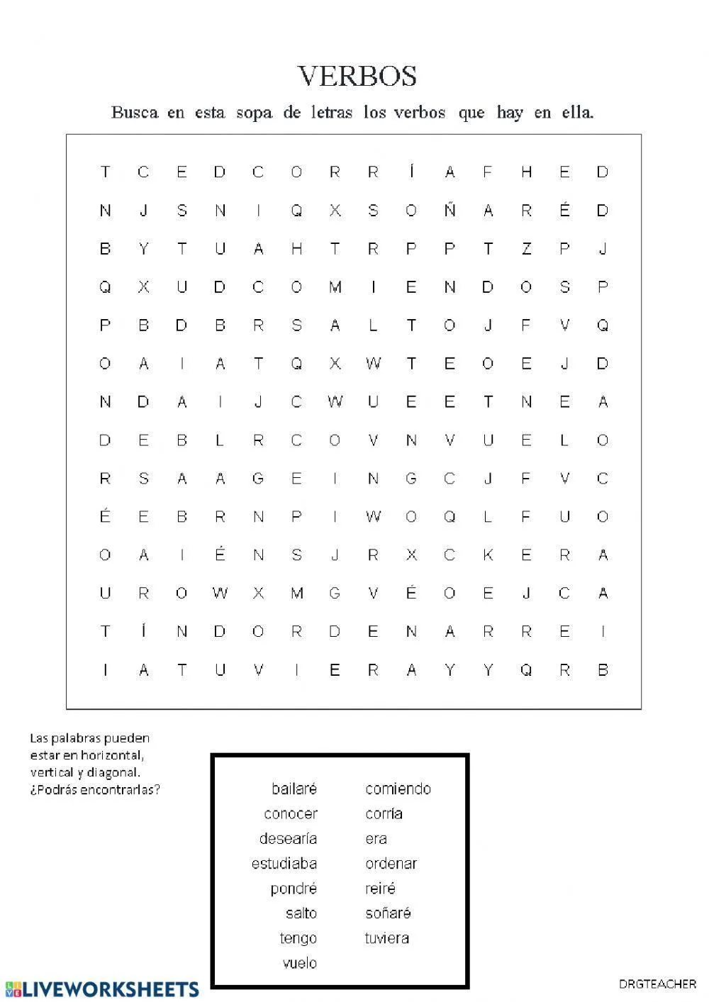 Sopa de letras: Verbos worksheet | Live Worksheets