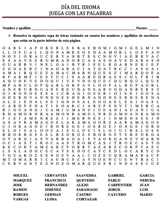 Tres Sopas de Letras para celebrar el Día del Idioma - microClase Tres Sopas de Letras para celebrar el Día del Idioma - microClase