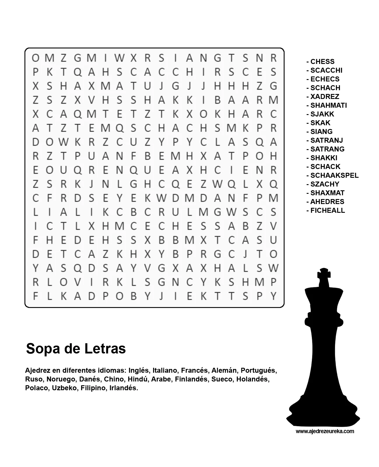 Sopas de letras para imprimir con tema ajedrez Sopas de letras para imprimir con tema ajedrez