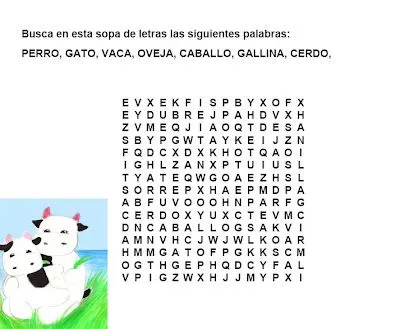 SOPAS DE LETRAS PARA NIÑOS: LOS ANIMALES : INFANTIL Y PARA NIÑOS.
