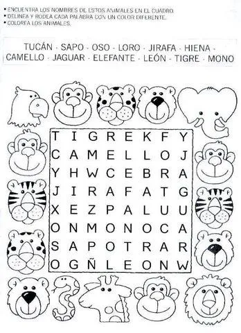 Sopas de letras para niños - Imagui