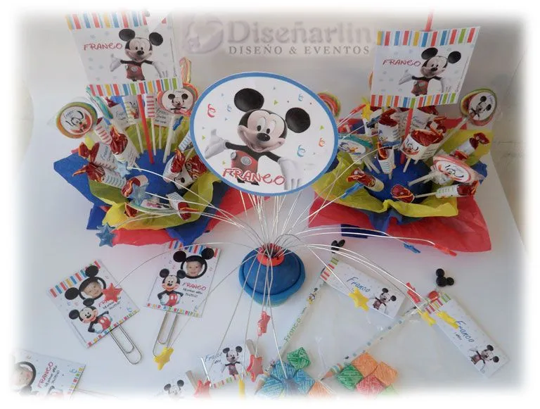 Fiesta tematica de Mickey, imanes , centrosy bolsita souvenirs