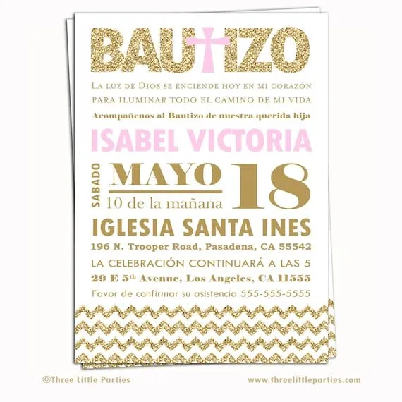 Spanish Baptism Invitation Invitacion de by ThreeLittleParties Spanish Baptism Invitation Invitacion de by ThreeLittleParties