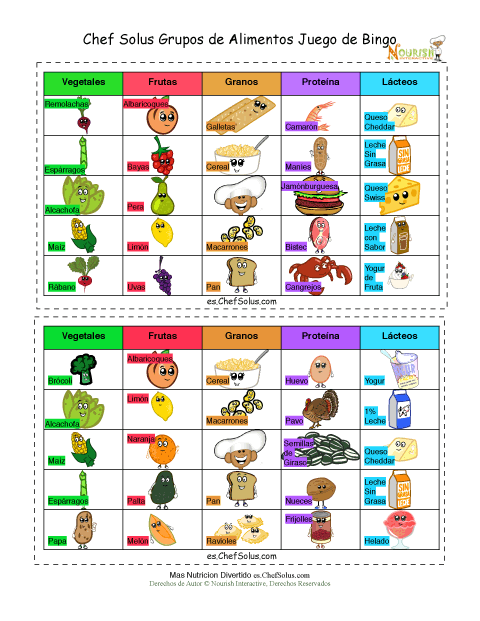 Haz tu Juego de Bingo de Alimentos del Chef Solus