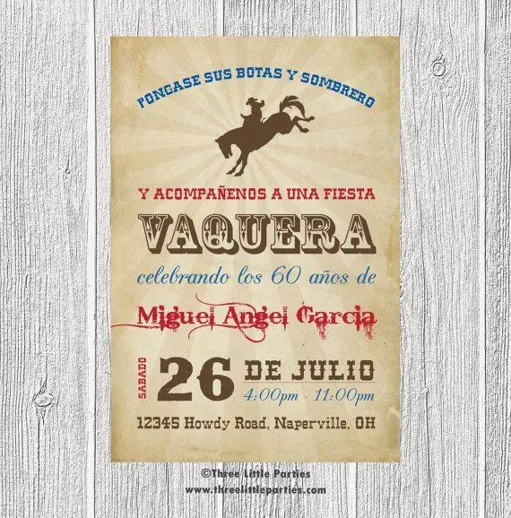 Spanish Cowboy Invitation - Fiesta Vaquera Invitacion en Español Spanish Cowboy Invitation - Fiesta Vaquera Invitacion en Español