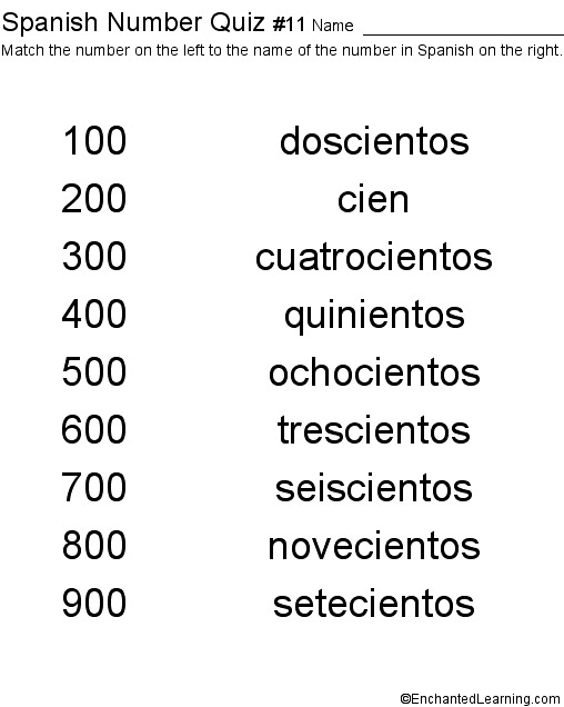 Spanish Numbers Quiz #11 Printout: CHILDREN'S DICTIONARY