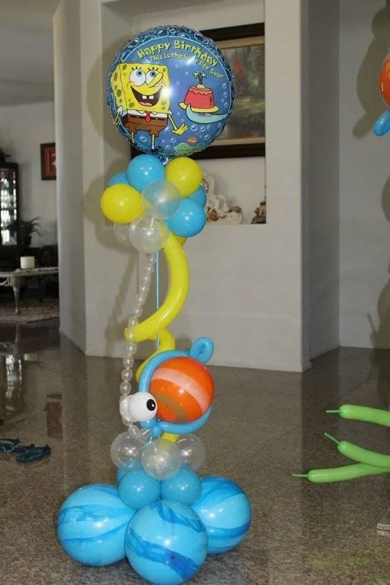 Spongebob balloon centerpiece. Www.bogeysbouncers.com | decoración ... Spongebob balloon centerpiece. Www.bogeysbouncers.com | decoración ...