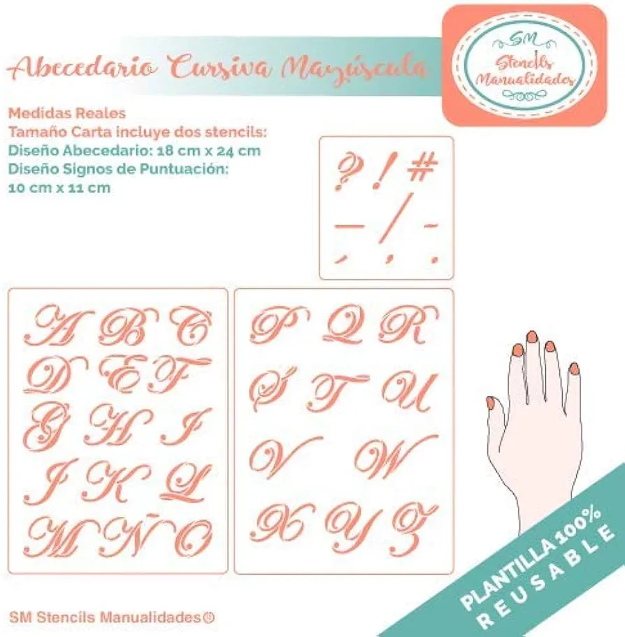 Stencil Abecedario Cursiva Mayúscula Plantilla decorativa reusable para  manualidades (Tamaño Carta) : Amazon.com.mx: Hogar y Cocina