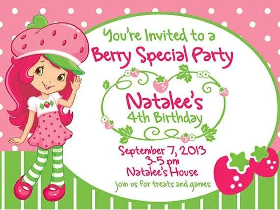 Strawberry Shortcake Birthday Party Printable Invitation Strawberry Shortcake Birthday Party Printable Invitation