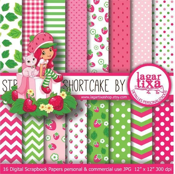 STRAWBERRY Shortcake Digital Paper Background por LagartixaShop ... STRAWBERRY Shortcake Digital Paper Background por LagartixaShop ...
