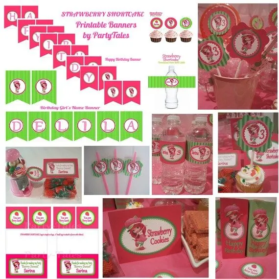 Strawberry Shortcake imprimible toppers cumpleaños por ICandyEvents