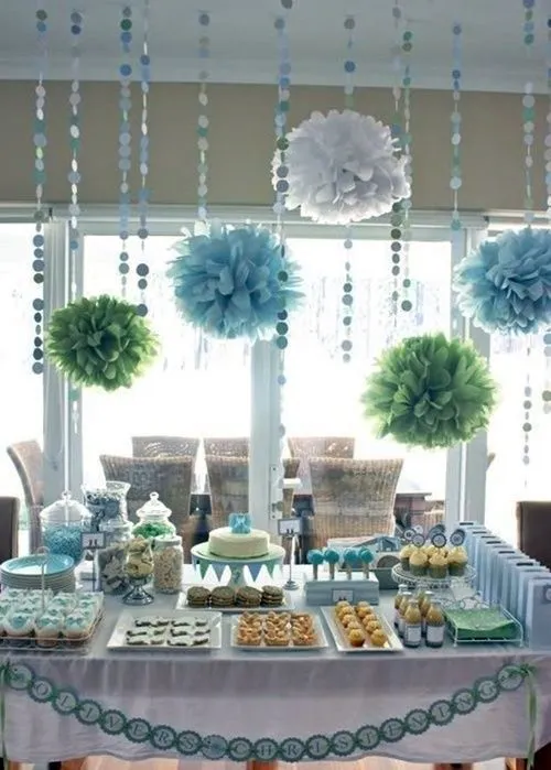 Suave decoración de bautizo en tonos aguamarina… | Fiestas ... Suave decoración de bautizo en tonos aguamarina… | Fiestas ...