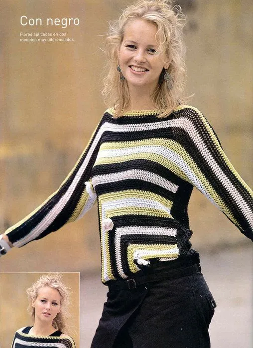 Sueter a crochet con apliques de flores : cositasconmesh