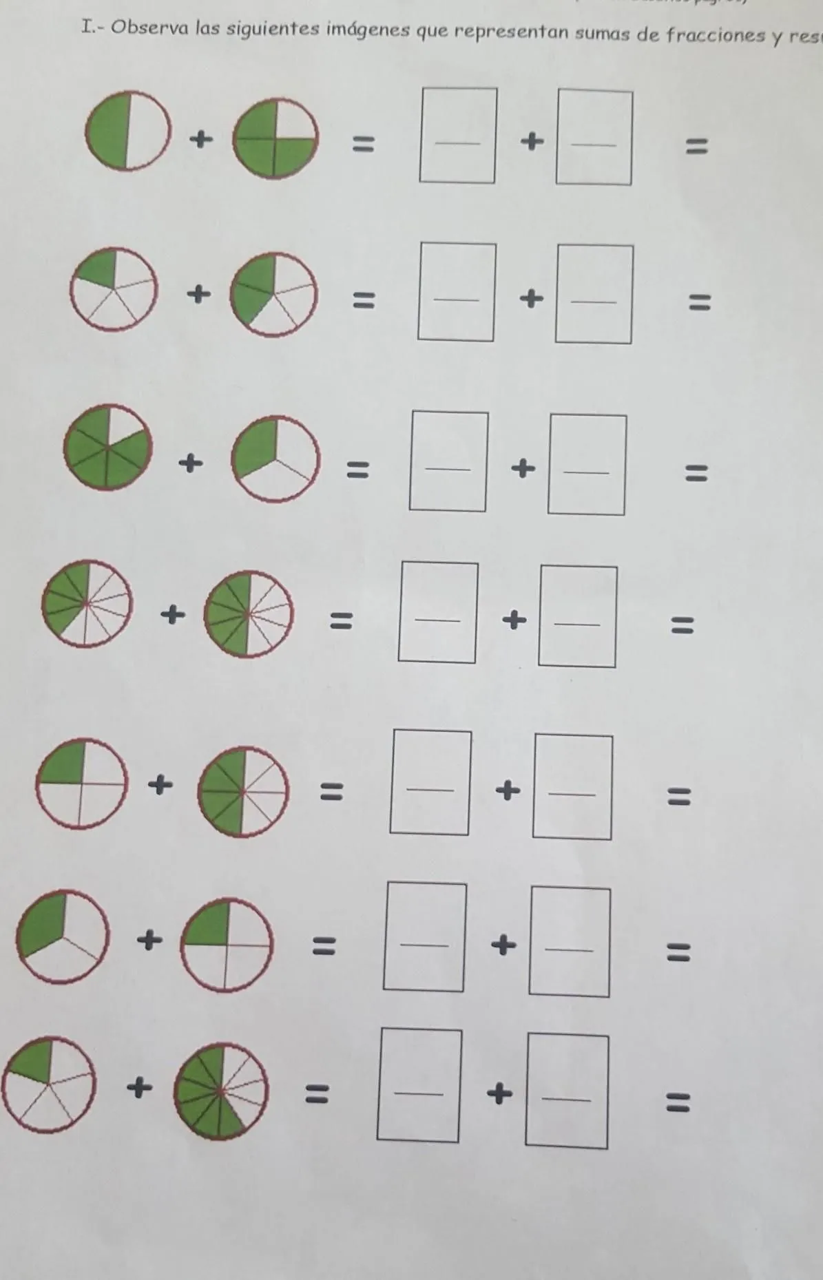 suma representadas con dibujos observa las siguientes imágenes que  representan sumas de fracciones y - Brainly.lat