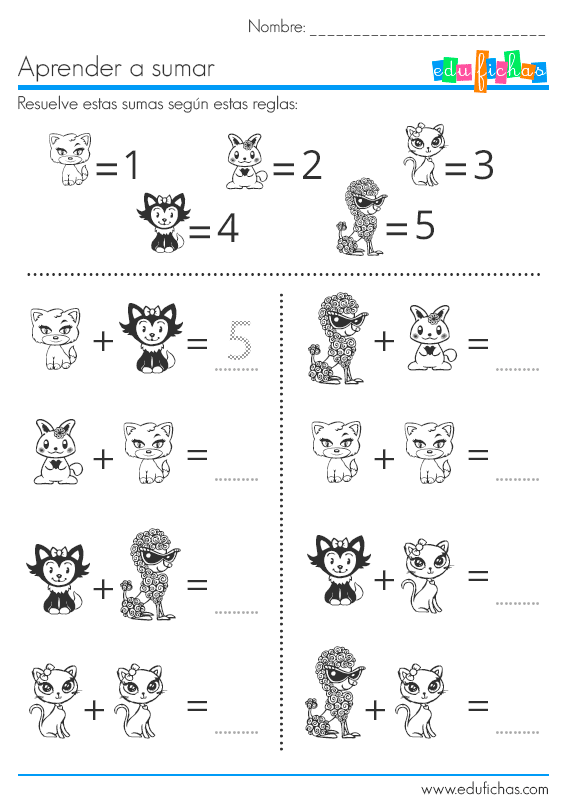 Sumas de dibujos. Ficha educativa para niños Sumas de dibujos. Ficha educativa para niños