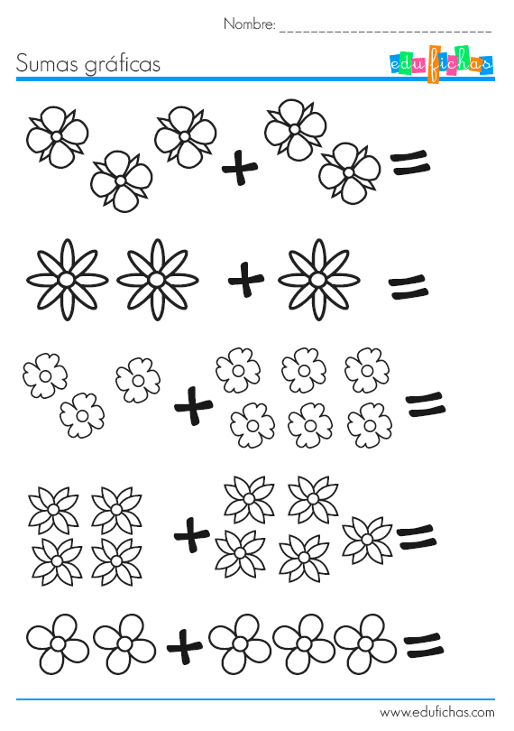 Sumas con dibujos de flores - Cuadernos para niños Sumas con dibujos de flores - Cuadernos para niños