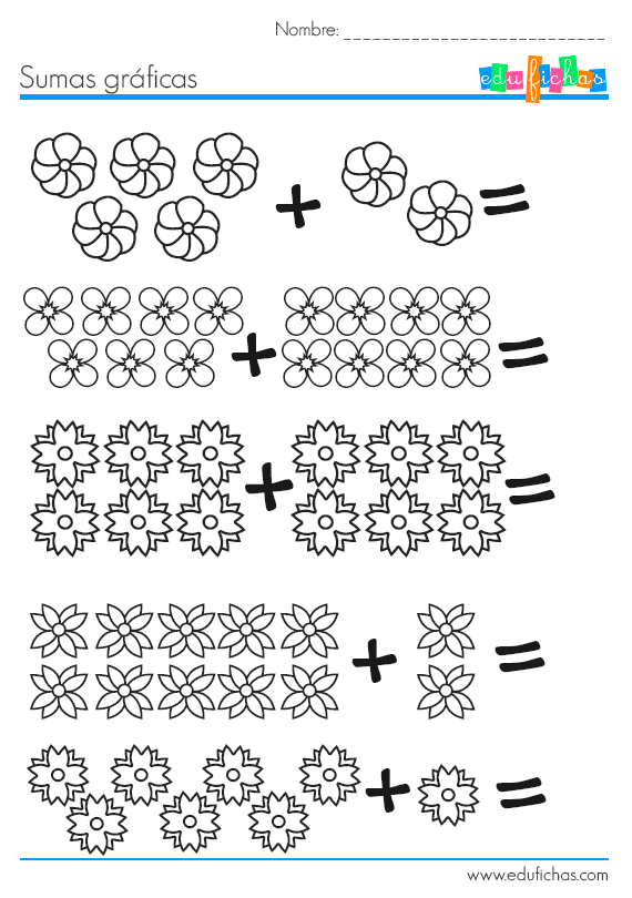 Sumas con dibujos de flores - Cuadernos para niños