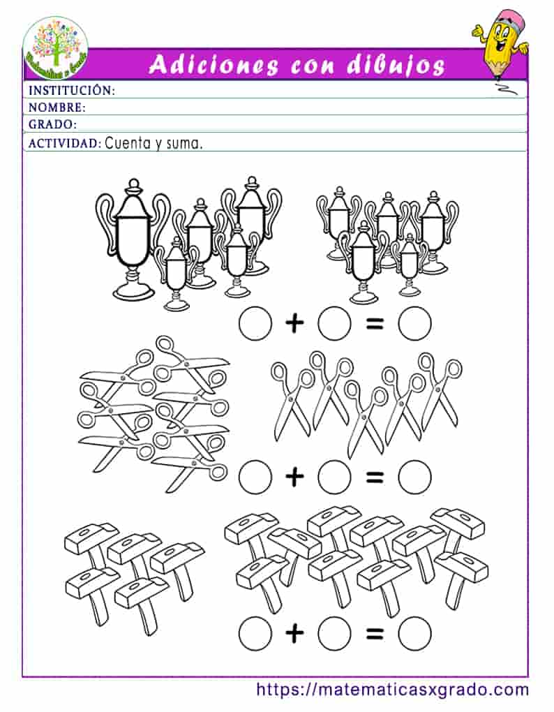Sumas con dibujos para niños de preescolar para imprimir Sumas con dibujos para niños de preescolar para imprimir