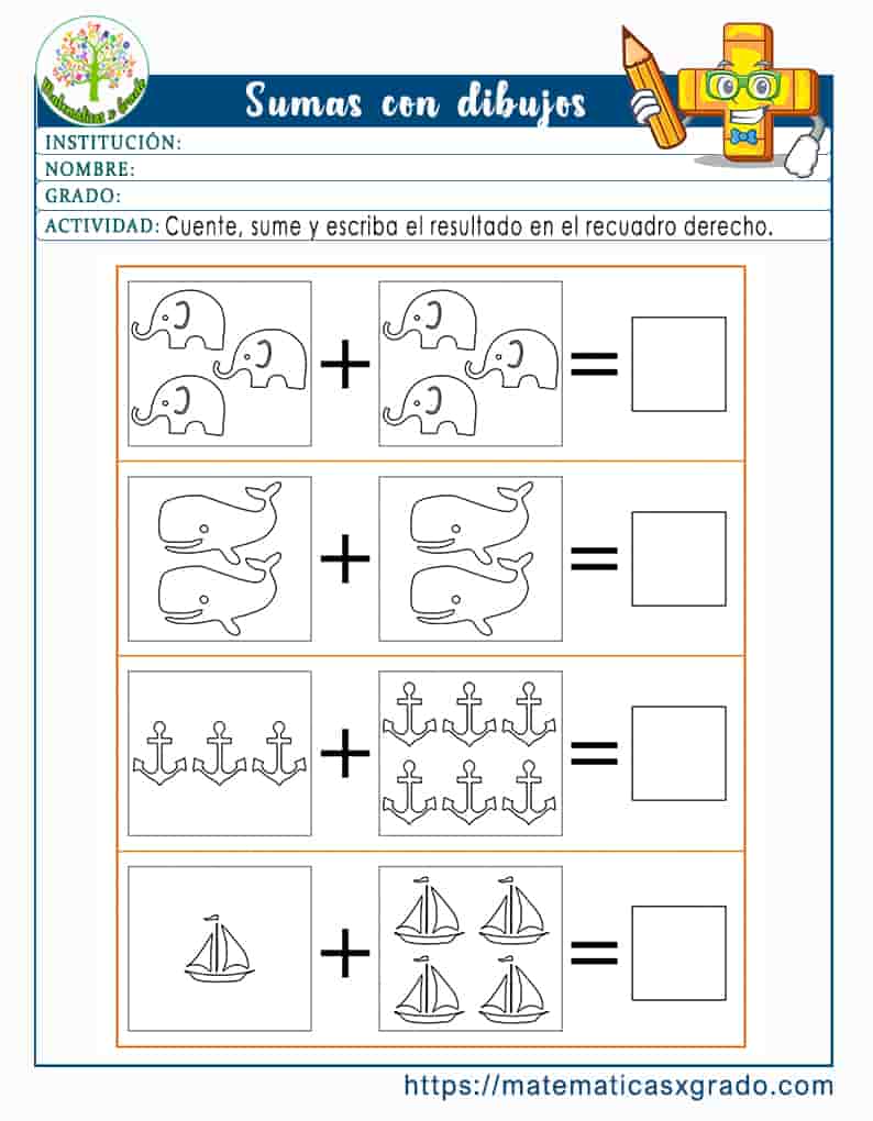 Sumas con dibujos para niños de primero de primaria Sumas con dibujos para niños de primero de primaria