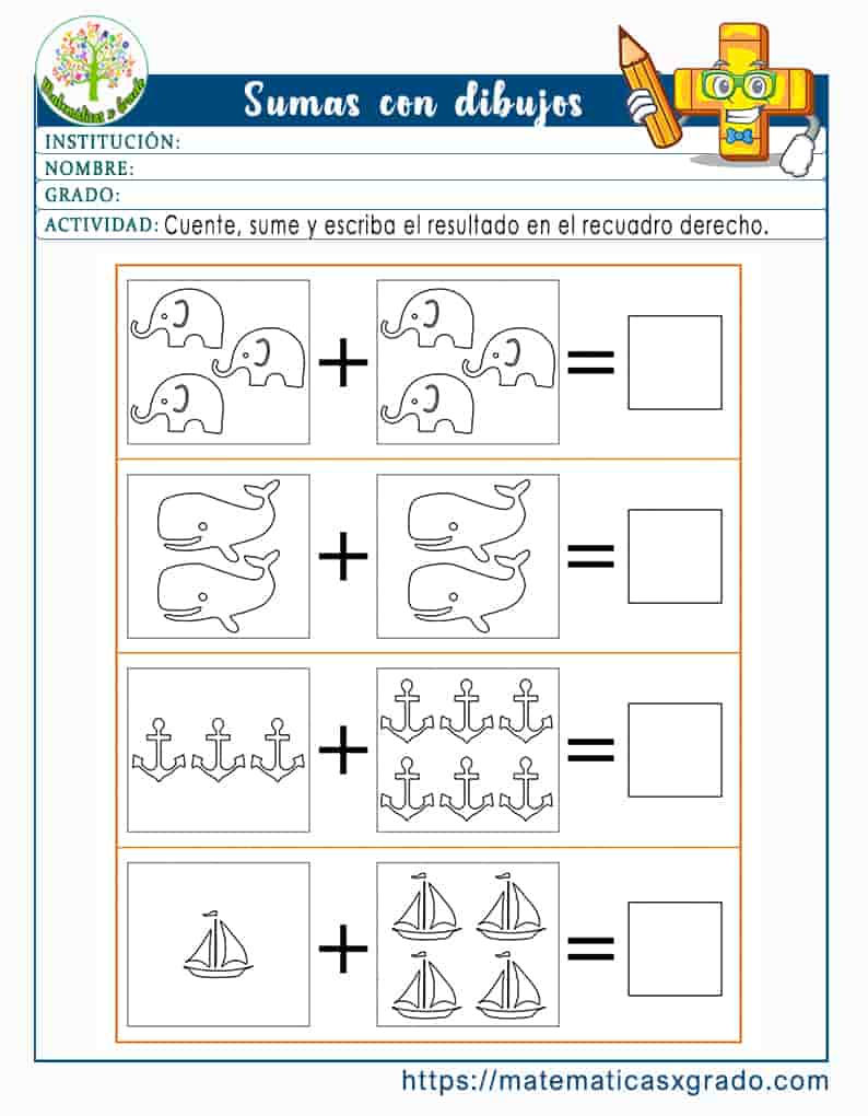 Sumas con dibujos para niños de primero de primaria