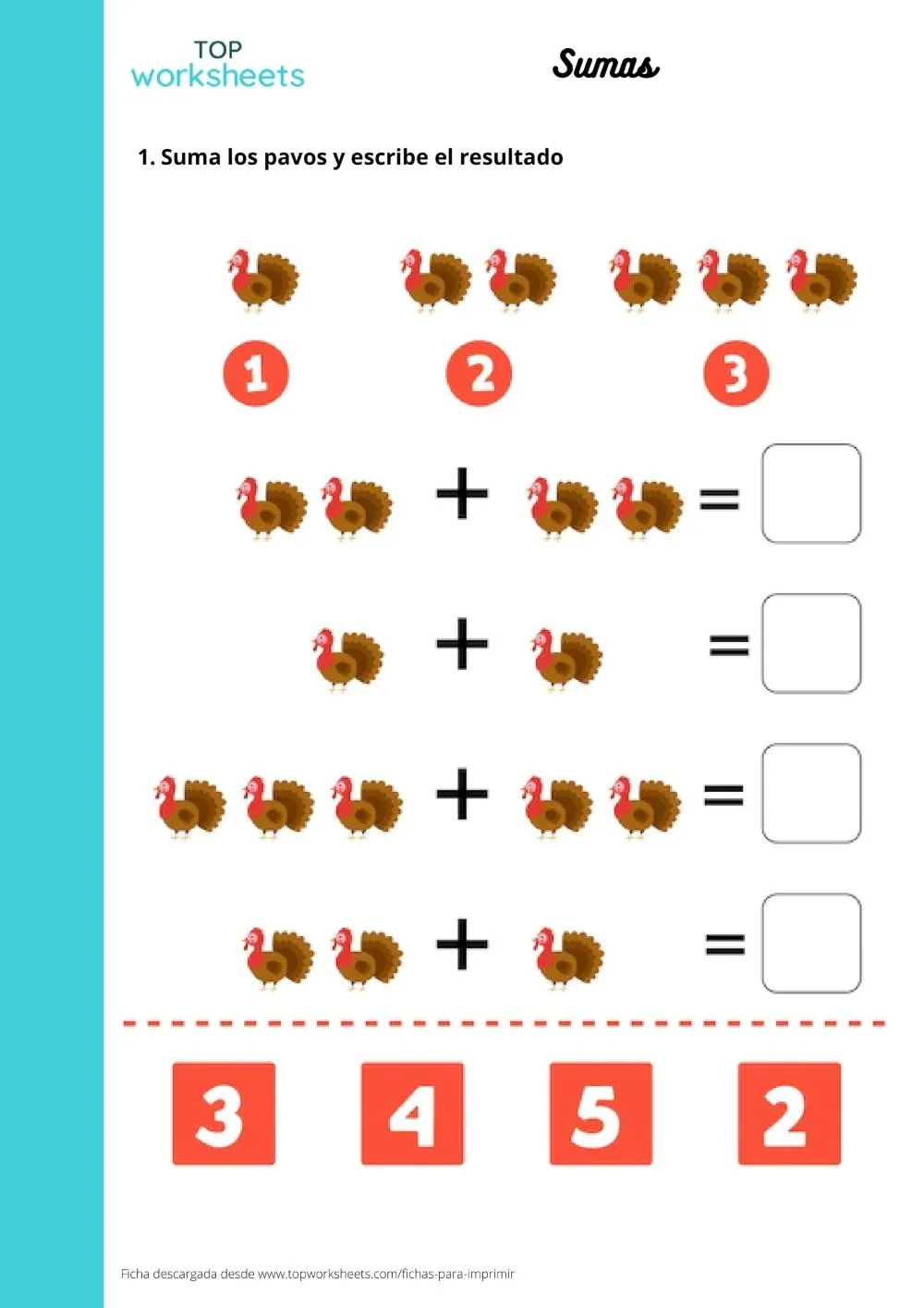 Sumas con dibujos, printable worksheet | TopWorksheets Sumas con dibujos, printable worksheet | TopWorksheets