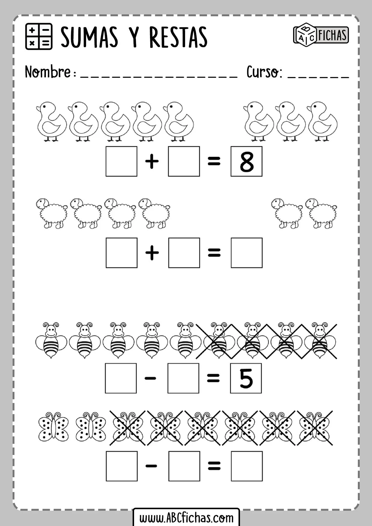 Sumas y Restas con Dibujos Para Primaria (Iniciación)