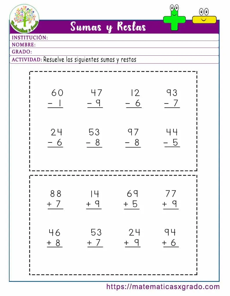Sumas y restas para primer grado para imprimir Sumas y restas para primer grado para imprimir