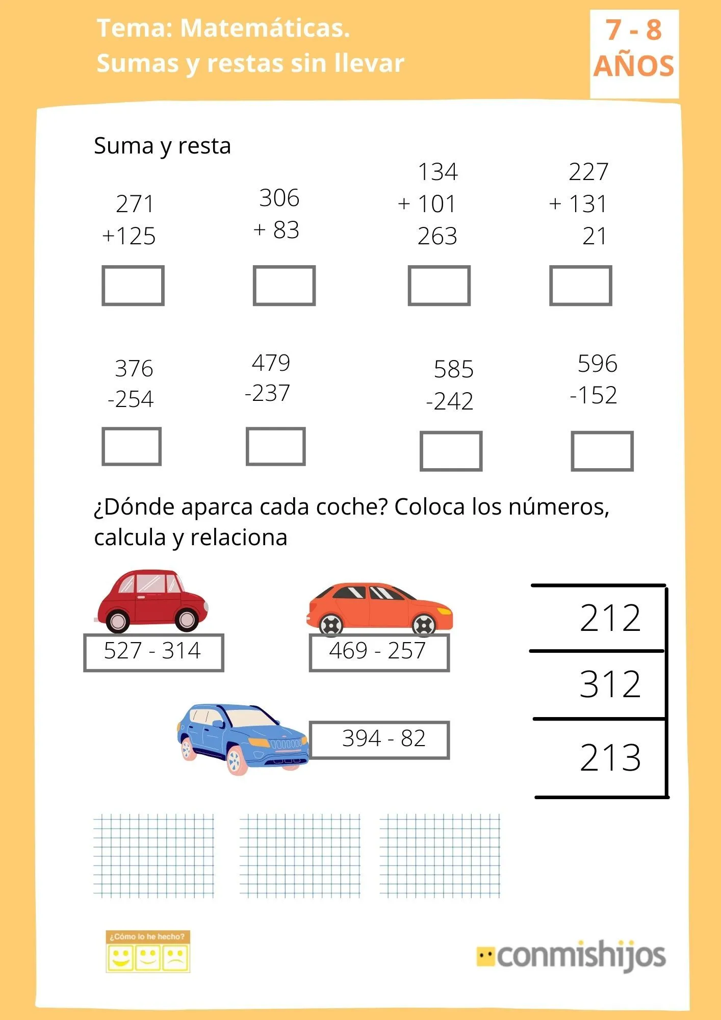 Sumas y restas sin llevar. Ejercicio de matemáticas para 2º de Primaria Sumas y restas sin llevar. Ejercicio de matemáticas para 2º de Primaria