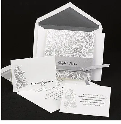 Fuentes de la boda invitaciones de boda Paisley - plata ...
