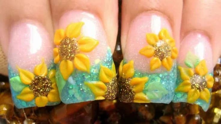 Sunflowers Nail Art ~ Campo de girasoles mis uñas acrilicas con ...