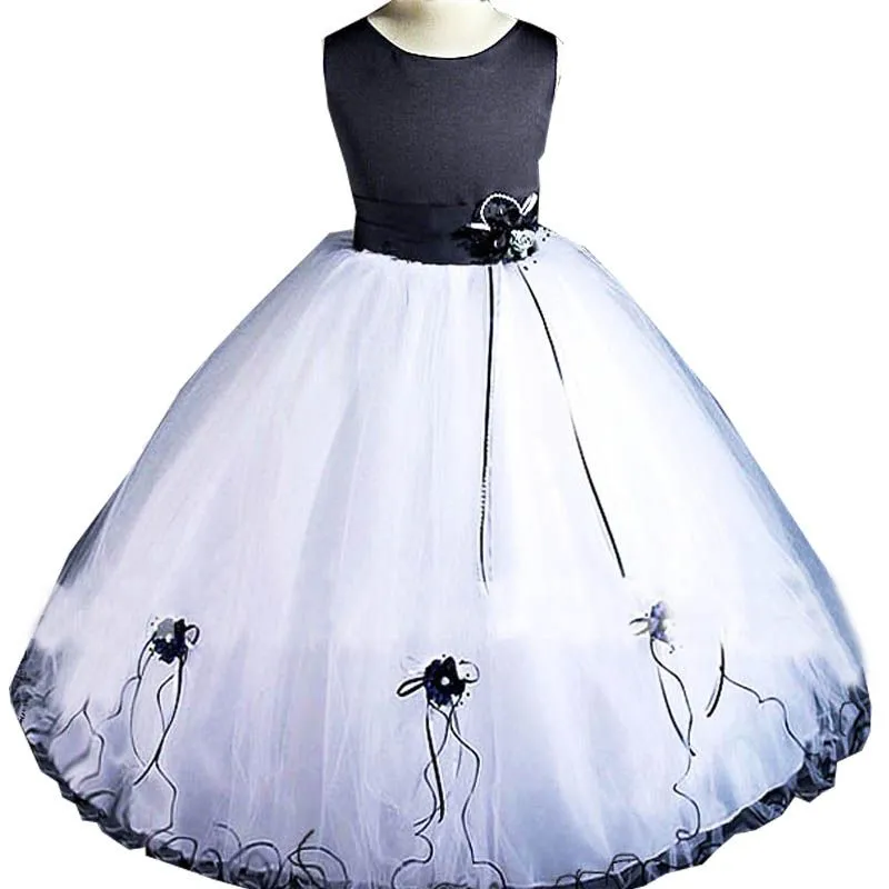 super oferta de color azul oscuro y blanco niña vestido de flores ...