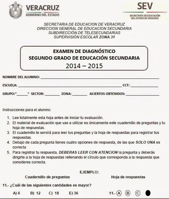 Supervisión Escolar Papantla: EXÁMENES DE DIAGNÓSTICO PARA ALUMNOS ...