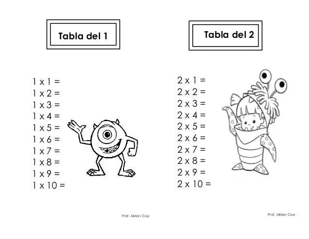 Tabla del 1 10 monsters inc