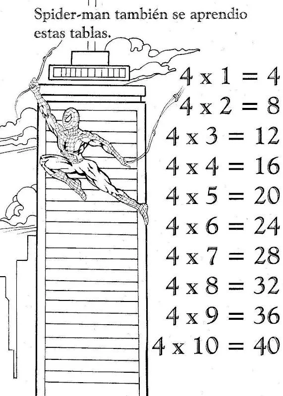 Tabla de multiplicar del 4 para colorear