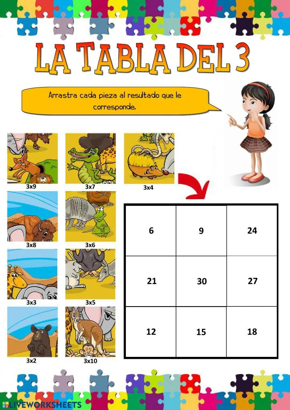 La tabla del 3 worksheet | Live Worksheets