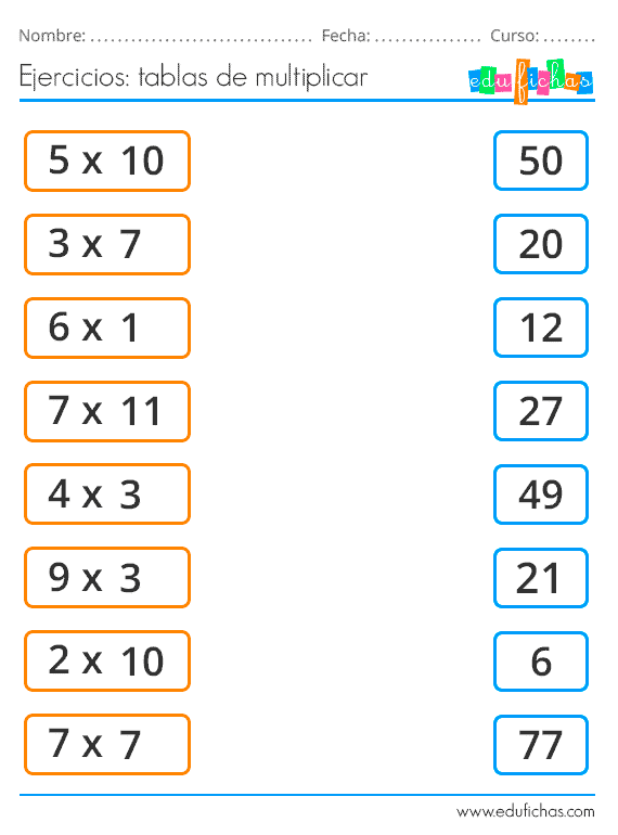 ✓ Tablas de Multiplicar | Fichas para Imprimir + Ejercicios GRATIS ✓ Tablas de Multiplicar | Fichas para Imprimir + Ejercicios GRATIS