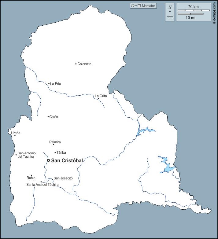 Táchira free map, free blank map, free outline map, free base map outline, hydrography, main cities, names Táchira free map, free blank map, free outline map, free base map outline, hydrography, main cities, names