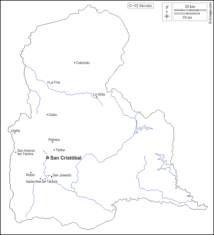 Táchira Mapa gratuito, mapa mudo gratuito, mapa en blanco gratuito, plantilla de mapa contornos, hidrografía, principales ciudades, nombres, blanco Táchira Mapa gratuito, mapa mudo gratuito, mapa en blanco gratuito, plantilla de mapa contornos, hidrografía, principales ciudades, nombres, blanco