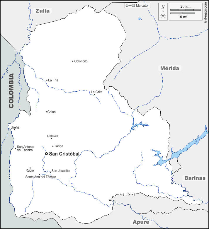 Táchira Mapa gratuito, mapa mudo gratuito, mapa en blanco gratuito, plantilla de mapa fronteras, hidrografía, principales ciudades, nombres Táchira Mapa gratuito, mapa mudo gratuito, mapa en blanco gratuito, plantilla de mapa fronteras, hidrografía, principales ciudades, nombres