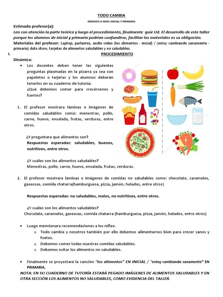Taller de Alimentos - Todo Cambia | PDF | Dieta | Alimentos Taller de Alimentos - Todo Cambia | PDF | Dieta | Alimentos