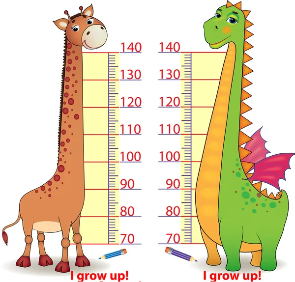 Tallímetros para niños con dragon mono y jirafa — Vector stock ... Tallímetros para niños con dragon mono y jirafa — Vector stock ...