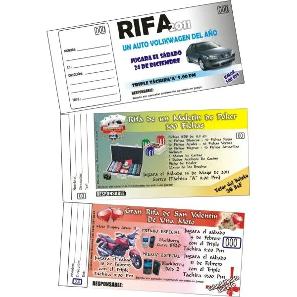 talonarios de rifas, loterías y entradas