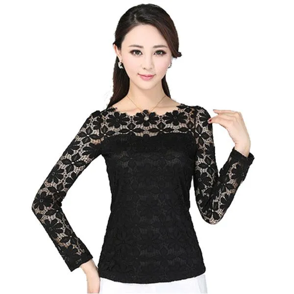 Más del tamaño 5XL manga larga Blusas mujeres camiseta de encaje ... Más del tamaño 5XL manga larga Blusas mujeres camiseta de encaje ...