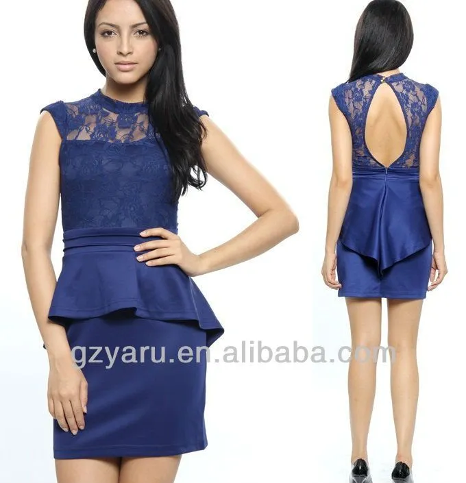 Más el tamaño peplum vestido de encaje de moda mujeres-Tallas ...