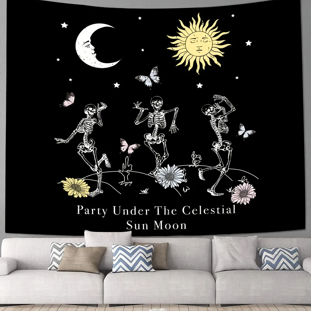 Tapiz De Tres Calaveras Bailando Bajo El Sol Y La Luna, Decoración Para  Colgar En La Pared, Decoración Del Hogar Para Sala De Estar Y Dormitorio, 1  Ud. | Envío Gratuito Para