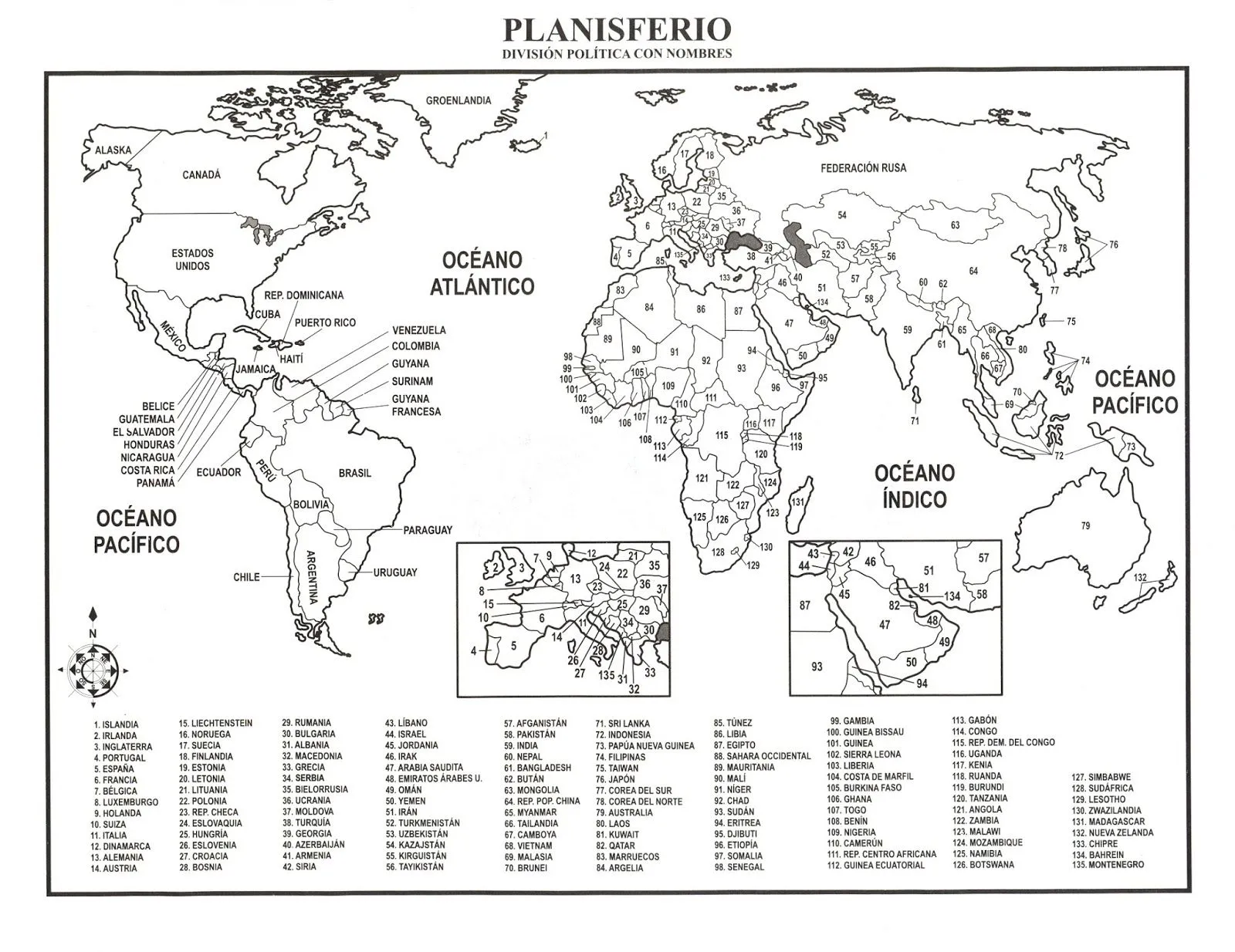 Tiempo de Tareas: Planisferio con division política y con nombres Tiempo de Tareas: Planisferio con division política y con nombres